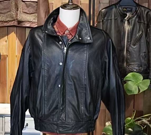羊皮582港风阔版束腰夹克 植鞣摔纹复古宽松垫肩大尺码男士皮衣