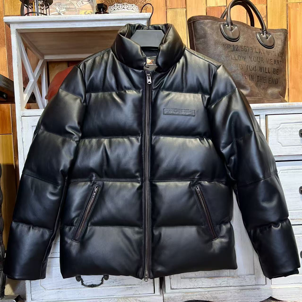 Ax短款羊皮羽绒服.新款9010白鸭绒300g防风保暖真皮男士厚外套