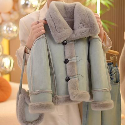 女童秋冬皮毛一体加厚外套