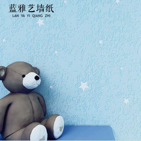卡通粉色蓝色星星环保儿童房间墙纸男生女孩卧室防水可擦床头壁纸