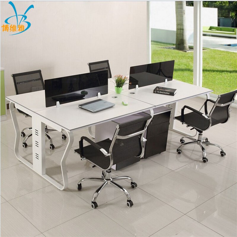 办公桌简约现代2/4/6人位桌椅组合员工位屏风隔断干字型四人位