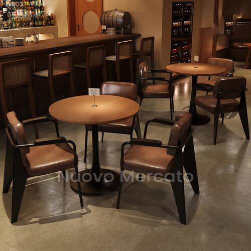 美式实木酒吧酒馆复古桌椅简约音乐餐吧西餐厅商用餐桌椅子组合