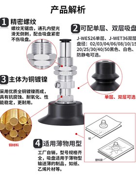 PISCO/怡合达真空吸盘J-WES36-D2-46-8-10-15-40机械手吸嘴自动化