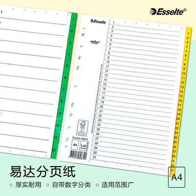 Esselte 易达分页纸活页本替芯文件夹可用可拆卸内芯A4彩色索引纸