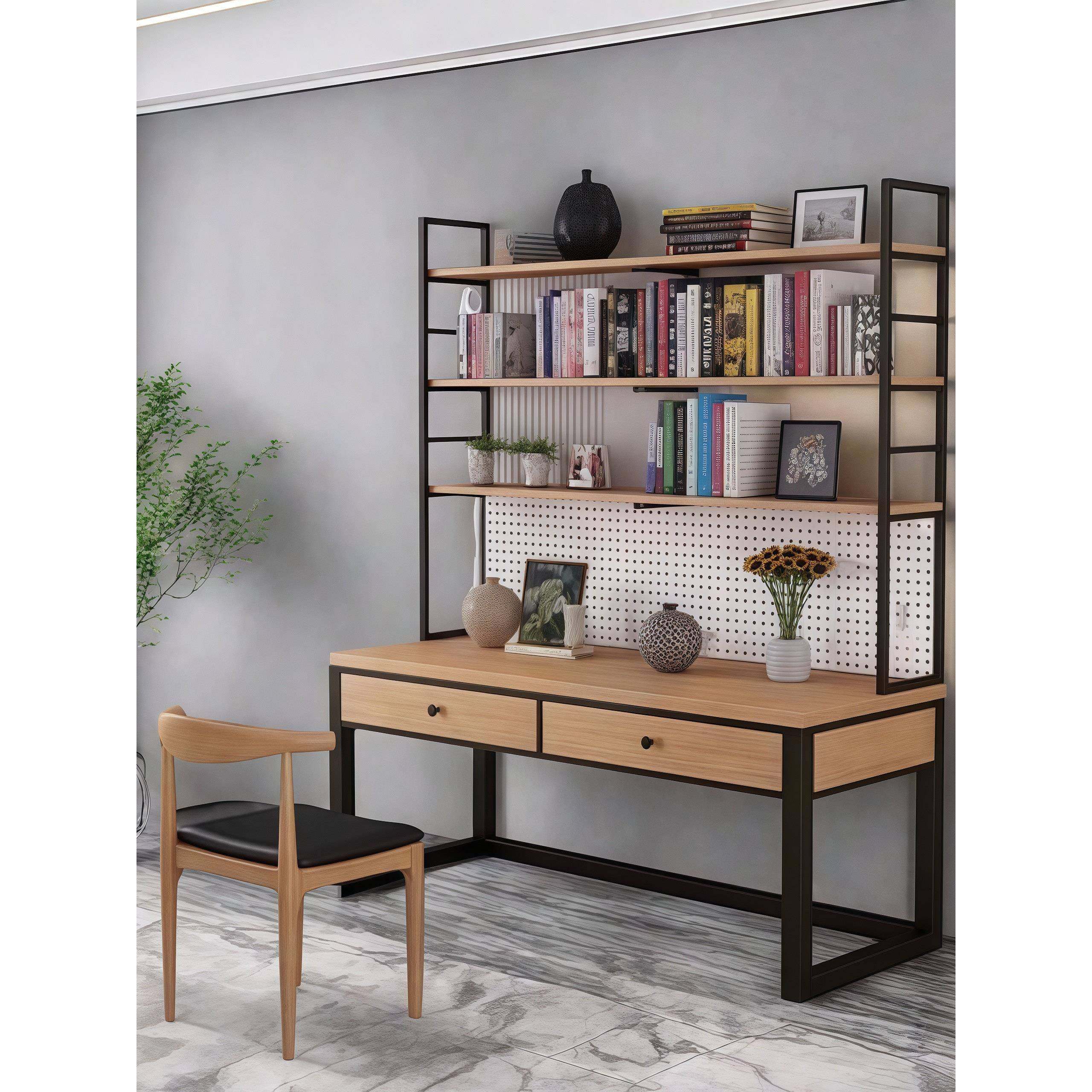 简约实木书桌书架一体带抽屉书柜写字桌书房卧室电脑桌家用学习桌,住宅家具,书桌,淘宝优惠券,粉丝福利购,淘宝优惠卷