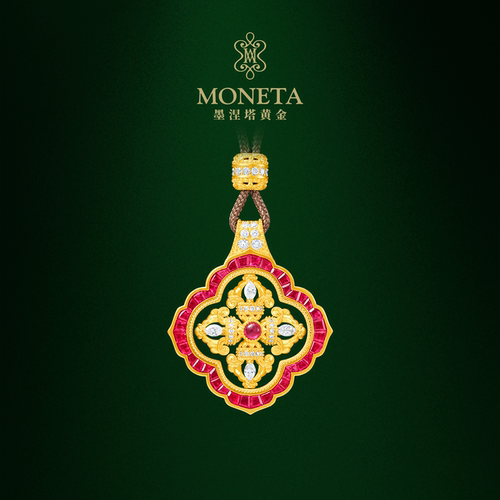 MONETA足金祖母绿金刚杵挂坠