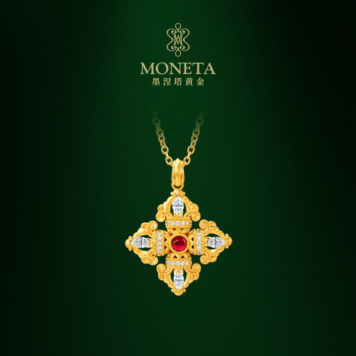 MONETA（黄金）墨涅塔如意金刚杵足金红宝石项链黄金套链项链