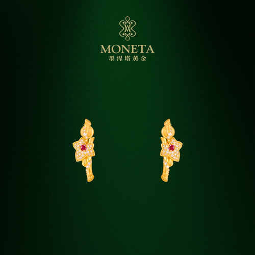 MONETA（黄金）墨涅塔足金红宝石耳饰黄金耳钉