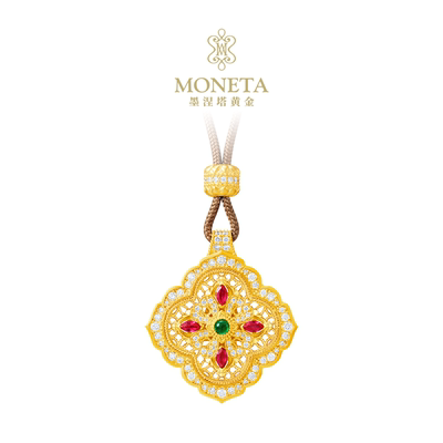 MONETA足金如意金刚杵祖母绿挂坠