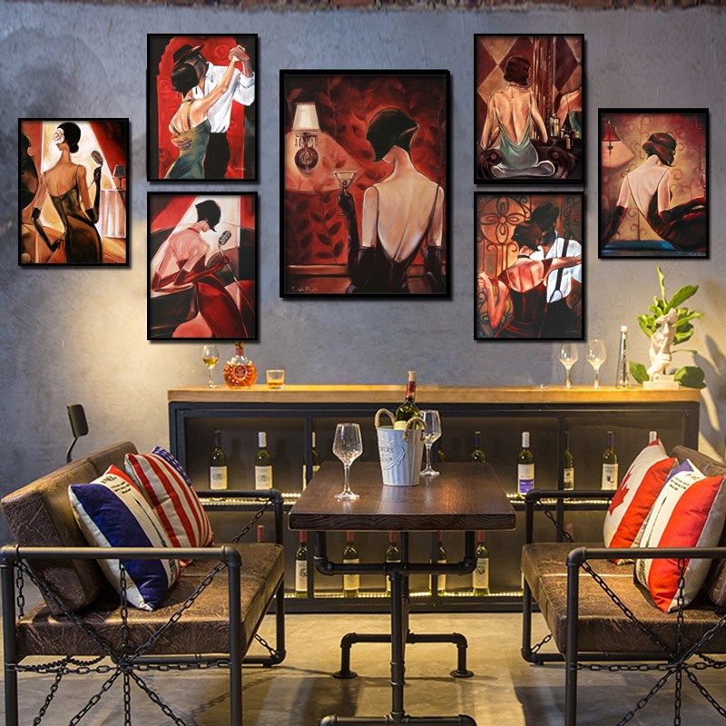 工业风酒吧装饰画复古美女挂画性包厢沙发背景壁画