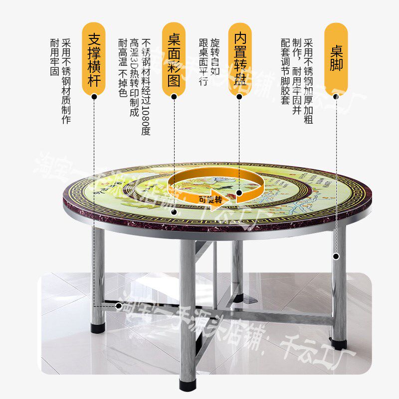 转盘圆桌家用圆餐桌秋冬热菜板电磁炉火锅桌圆台饭桌折叠桌,住宅家具,不锈钢/PVC餐桌,淘宝优惠券,粉丝福利购,淘宝优惠卷