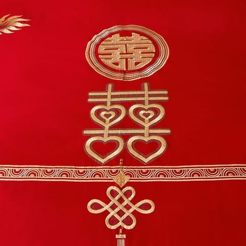 高档婚床四件结婚房床裙全棉刺绣被喜被结婚床品件一整