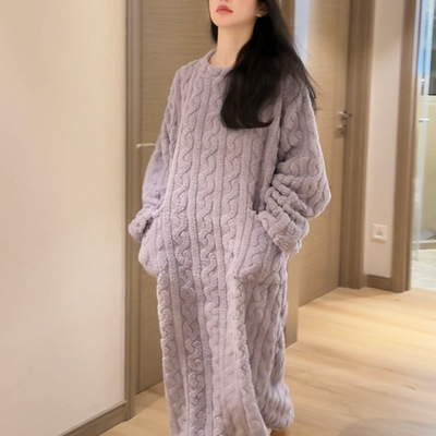 珊瑚绒长款睡袍秋冬季加厚睡衣