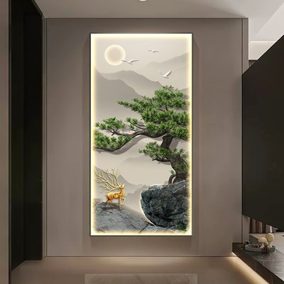 新中式云雾山川玄关装饰画迎客松走廊过道挂画进门正对墙大气壁画