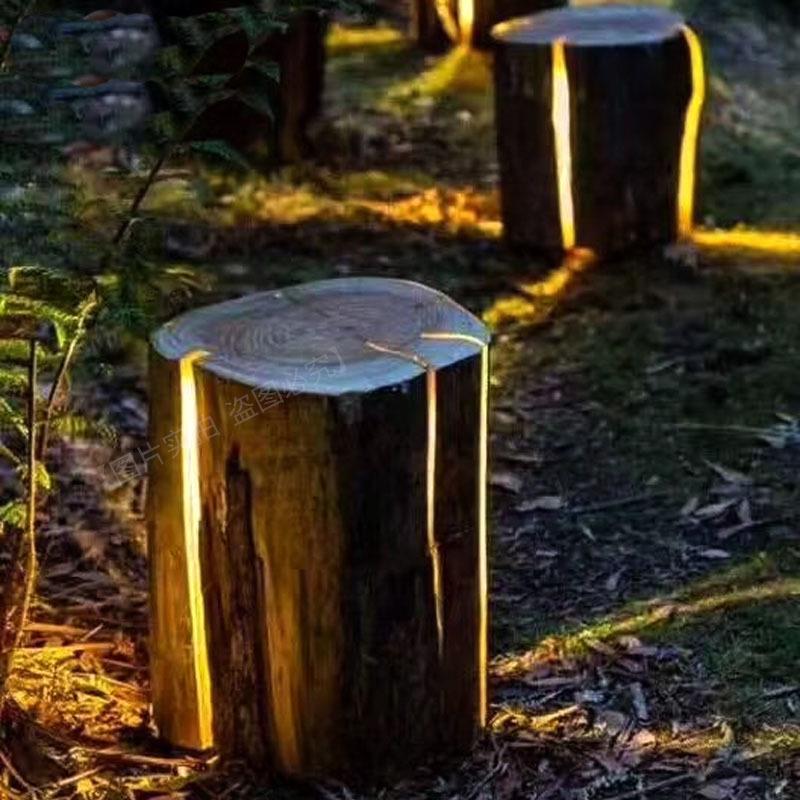 太阳能草坪灯树脂仿真发光树桩木桩灯户外草地花园庭院景观灯