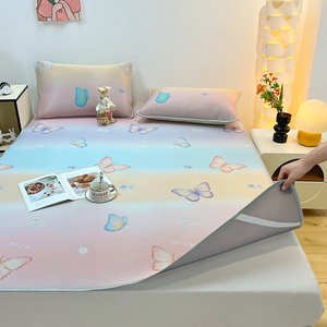 2025新款冰丝凉席三件套凉感丝复合三明治中分子印花折叠机洗软席