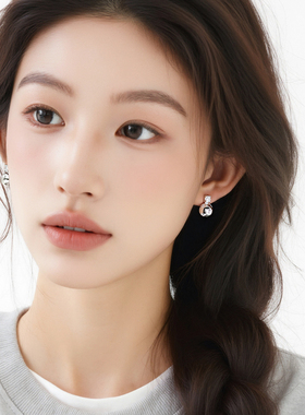 法式方钻雕星圆球锆石耳钉百搭气质通勤耳坠精致冷淡风长款耳饰