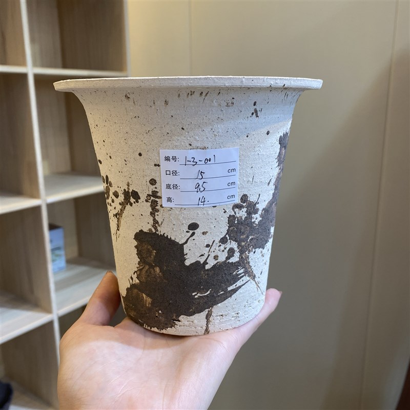 一物一拍:礼帽(口1516手工潮流热植匣钵土拼色粗陶盆