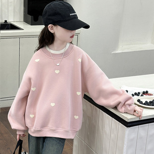 女童加绒卫衣冬款新款韩版儿童洋气一体绒假两件上衣中大童潮秋冬