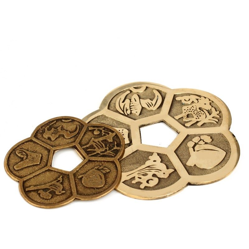 聚缘阁中式铜梅花钱挂件五福铜钱摆件铜钱串汽车挂饰品工艺品铜钱