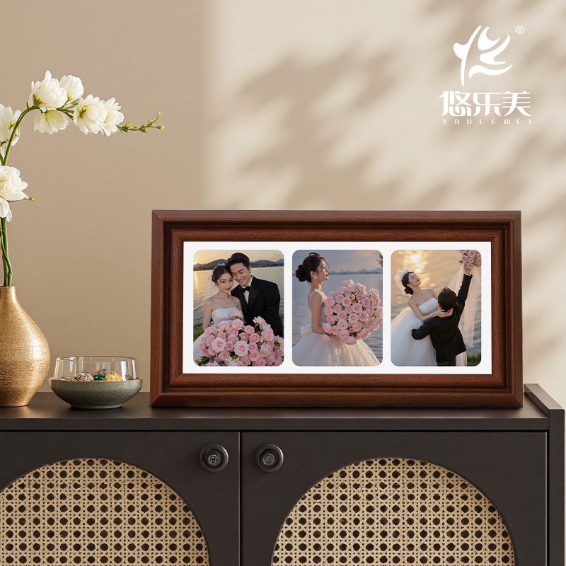 三宫格复古相框照片定摆台婚纱照画框diy结婚照装饰画相片冲印图片