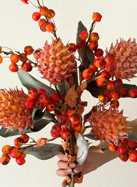 复古橙色仿真花客厅餐桌花