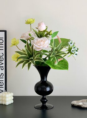 高级感春日百合花仿真花玻璃花瓶