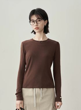 【添添闺蜜团】莱塞尔天丝圆领T恤女斜肩醋酸坠感打底衫153022