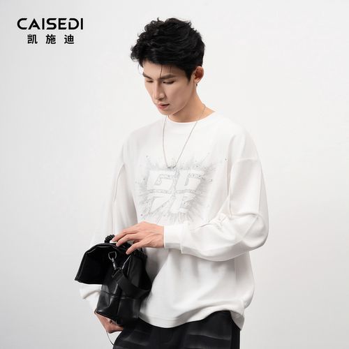 凯施迪宽松圆领印花卫衣男秋潮牌