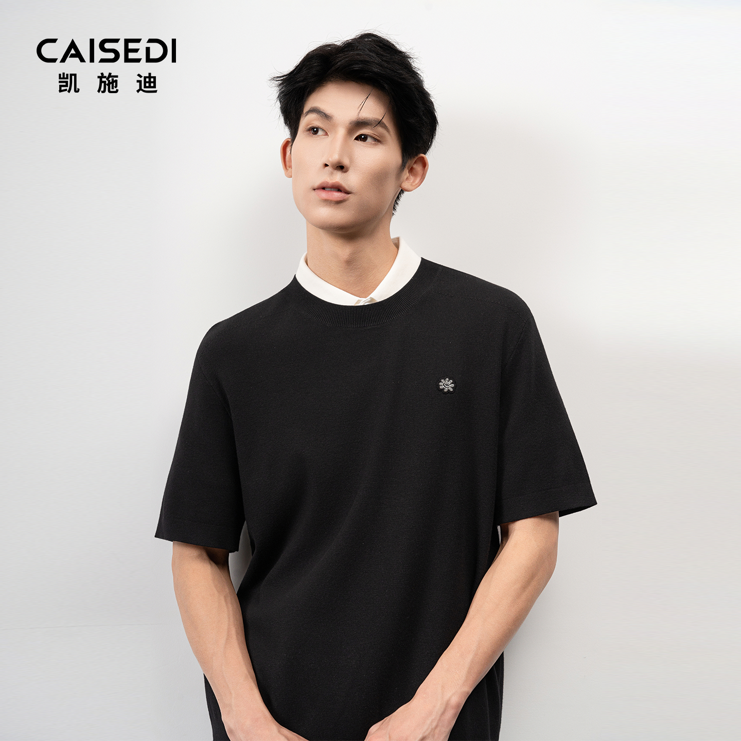 凯施迪短袖圆领毛衣男休闲打底衫