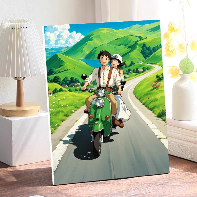 宫崎骏治愈系装饰画仿油画风景卡通人物唯美小清新卧室客厅摆挂画