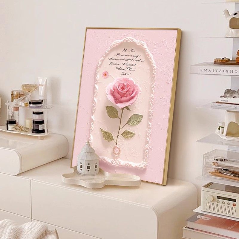 ins风玫瑰花装饰画桌面斗柜梳妆台摆画奶油风客厅卧室挂画高级感,家居饰品,现代装饰画,淘宝优惠券,粉丝福利购,淘宝优惠卷