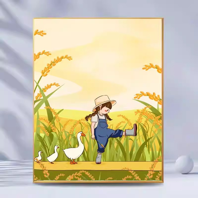 现代简约乡村田园装饰画卡通唯美治愈氛围感温馨卧室客厅餐厅挂画