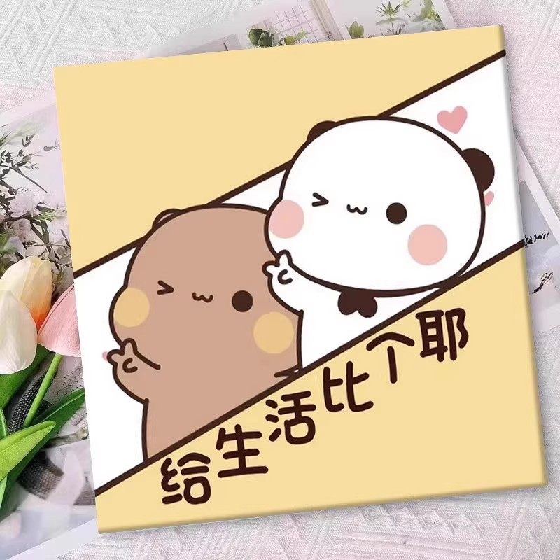 一二布布ins可爱卡通装饰画情侣儿童房壁画表情包成品卧室挂摆画