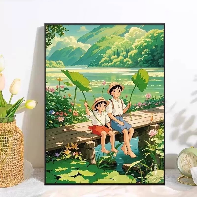宫崎骏的夏天装饰画小清新卡通仿油画成品风景唯美卧室客厅摆挂画