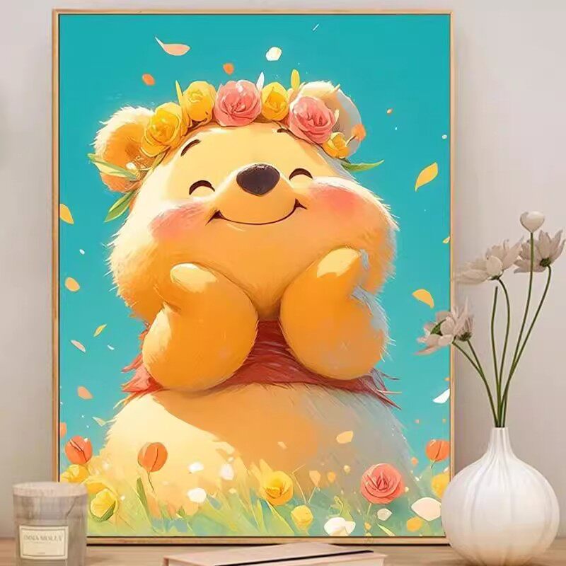 卡通动漫小熊维尼装饰画成品仿油画风景温馨治愈儿童房卧室摆挂画