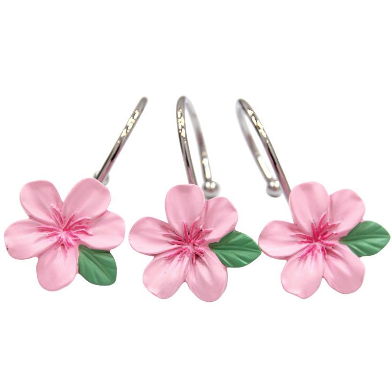 默玛精致花朵浴帘挂钩浴帘环浴帘圈浴帘粉色花朵挂钩装饰挂钩