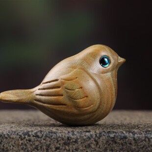 绿檀手把件木雕小鸟文玩工艺品实木雕刻把玩件小饰品送礼