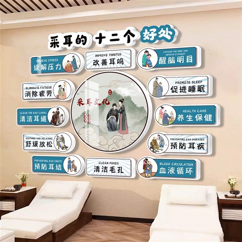 采耳店墙面装饰布置院形象墙挂画足疗按摩中医养生馆文化背景,家居饰品,文化墙贴,淘宝优惠券,粉丝福利购,淘宝优惠卷