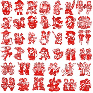 张欢乐儿童剪纸图样电子少数民族少年刻纸黑白打印复印底稿