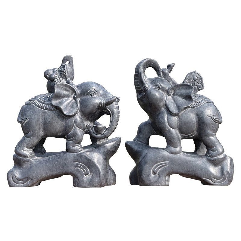 石雕青石石头雕刻大象一对看门家居门口如意葫芦小象