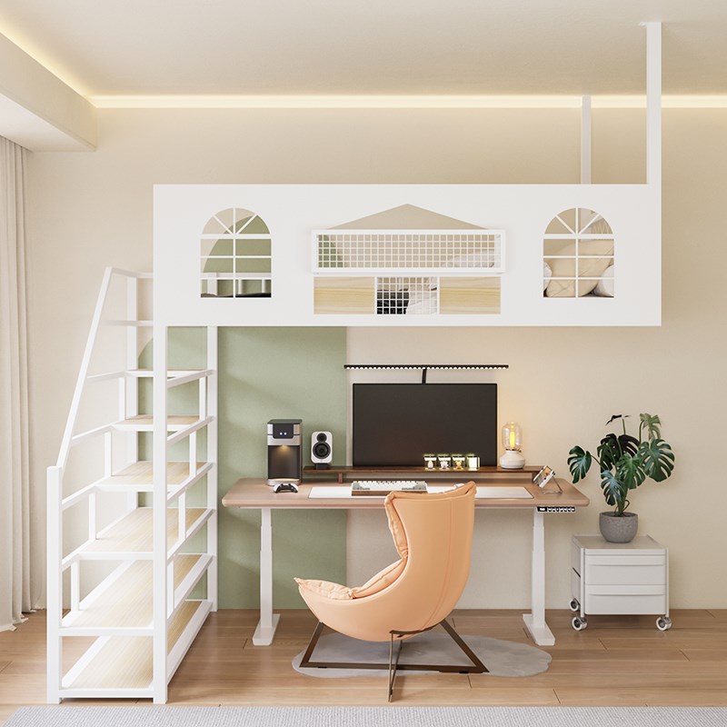 202新款层铁艺吊床小户型现代儿童床多功能高低床家用铁床