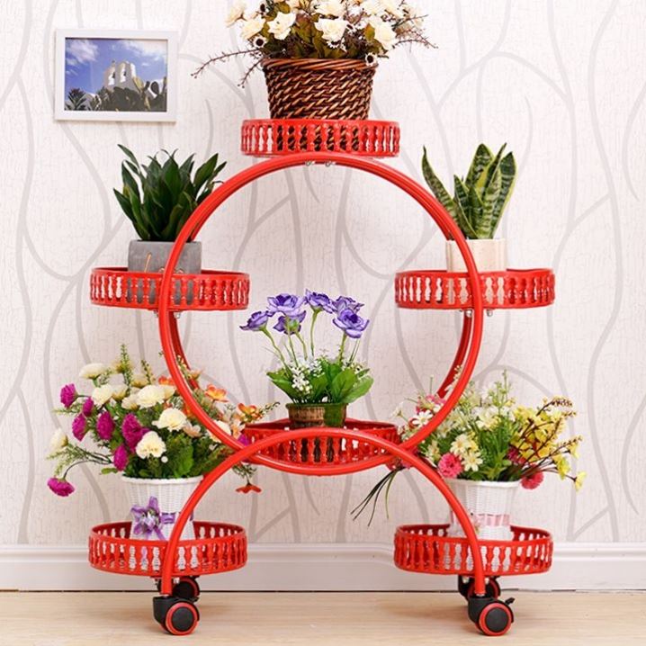 欧式铁艺花架带轮落地式花盆架室内客厅阳台花架子多层落地省空间