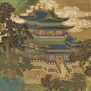 南宋赵伯驹仙山楼阁图微喷国画名画复制客厅玄关卷轴装饰挂画