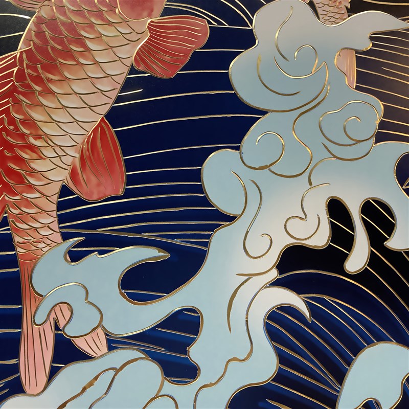 铜雕画(九鱼图插画)师傅手工錾刻画 客厅画 玄关画 正堂挂画 装