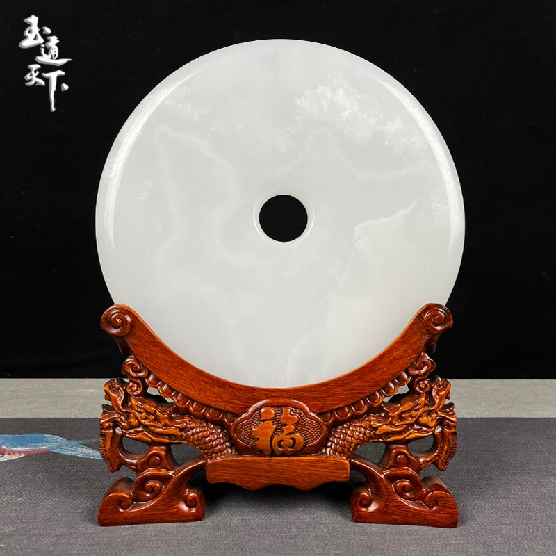 玉石平安扣摆件家居客厅酒柜玄关和氏璧乔迁摆饰装饰雕刻玉壁摆设