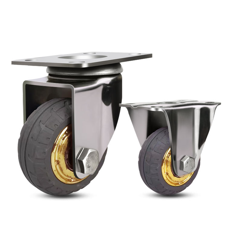 中型0不锈金灰轮万向轮寸寸5寸橡胶静音耐磨脚轮万向推车轮子