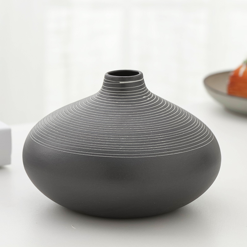 黑白抽象陶艺球型花瓶现代客厅酒店会所样板间软装饰品摆设件