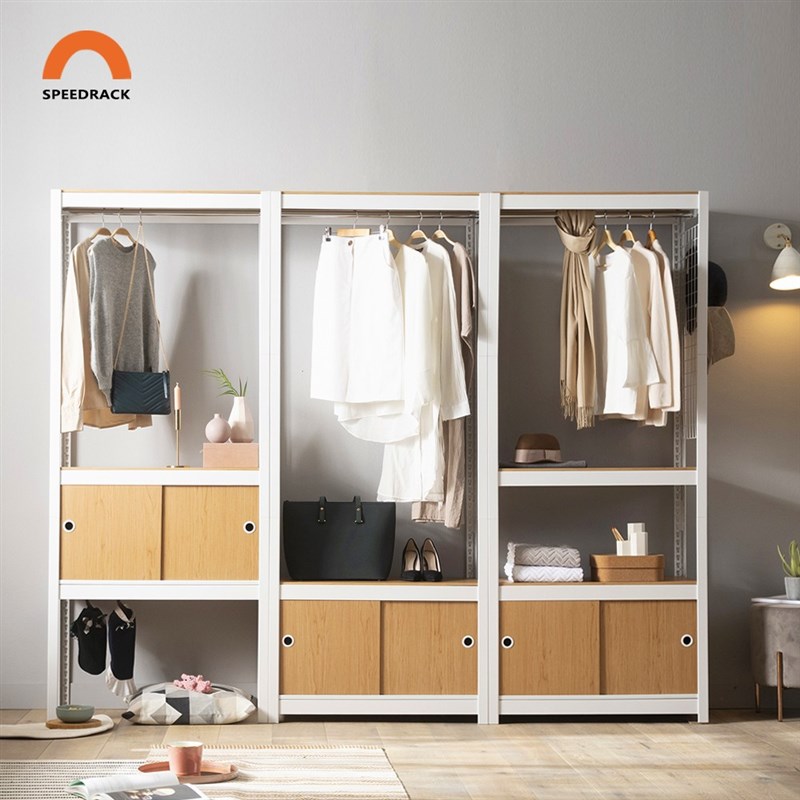 diy衣柜免打孔组装金属风框架结构低碳钢成品衣柜小户型卧室