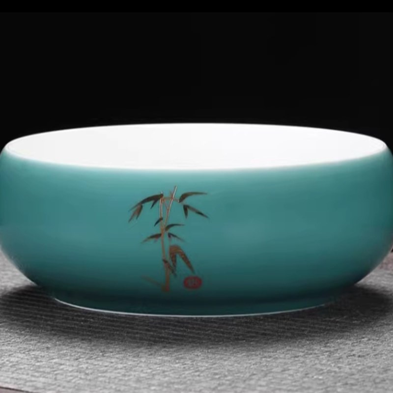 创意陶瓷办公烟灰缸大码 家用中式现代大气多功能果皮垃圾茶渣缸